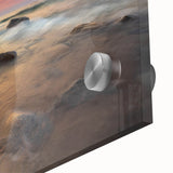 Acrylic print of a large abstract depiction of Michigan's Upper Peninsula in cool blue and green tones.