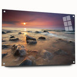 Acrylic print of Michigan's Upper Peninsula in muted earth tones, ideal for dining room decor.