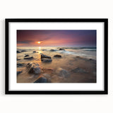 Extra large framed abstract art print of Michigan's Upper Peninsula, featuring textured blues and greens.