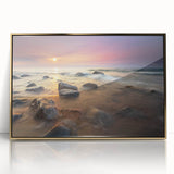 Framed acrylic print of Michigan's Upper Peninsula in gold and green tones, ideal for modern art wall decor.