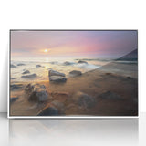 Acrylic print of Michigan's Upper Peninsula in art deco style with white frame, suitable for modern nursery wall decor.