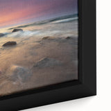Black wall art featuring a textured, colorful Michigan Upper Peninsula scenery on a framed canvas.