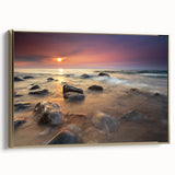 Framed canvas wall art featuring a vintage-style landscape painting of Michigan's Upper Peninsula in muted earth tones.