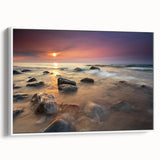 Vintage poster art of Michigan's Upper Peninsula on framed canvas, featuring colorful art on a black background.