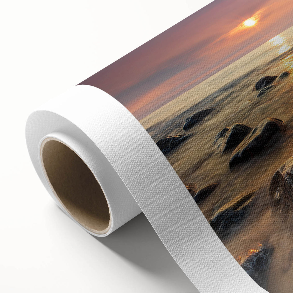 Art deco poster of Michigan's Upper Peninsula in muted earth tones on a rolled canvas, suitable for nursery wall art.