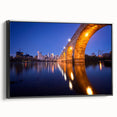 Black and white framed canvas of Minneapolis landscape in vintage poster style, ideal for bedroom decor.