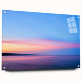 Acrylic print of a large abstract depiction of Minnesota scenery in cool blue and green shades.