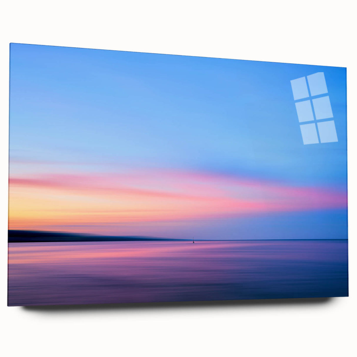 Acrylic print of a large abstract depiction of Minnesota scenery in cool blue and green tones.