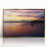 Art deco poster of Mississippi scenery in gold and blue tones on framed acrylic, suitable for modern nursery wall decor.
