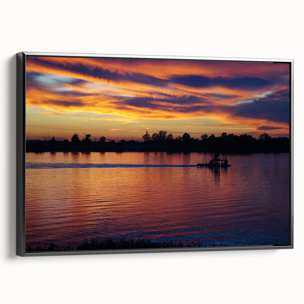Black and white landscape art painting of Mississippi scenery on framed canvas, suitable for bedroom decor.