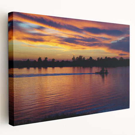 Mississippi river landscape on large stretched canvas with subtle earth tones, suitable for kitchen wall art.