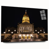 Acrylic print of Kansas City skyline in muted blues and grays, suitable as large bedroom or dining room art.