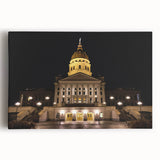 Black and white stretched canvas of Kansas City skyline, ideal for kitchen wall art.