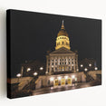 Kansas City skyline depicted in vibrant twilight hues on a large stretched canvas, ideal for kitchen wall art.