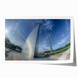 Rolled print of St. Louis skyline with muted blue and gray tones, ideal for art wall dining room or classy bathroom wall art.