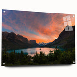 Acrylic print of a large abstract depiction of Montana's Glacier landscape in cool blue and white tones.