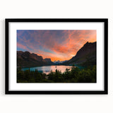 Extra large framed abstract art print of a colorful Montana Glacier scene, textured style, ideal for living room decor.