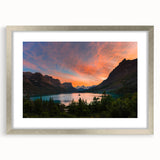 Textured abstract art print of Montana Glacier in cool blue tones, framed in silver, ideal for bedroom art.