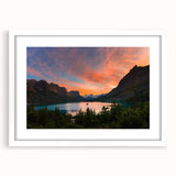 Abstract art print of Montana's Glacier National Park in muted earth tones, framed with a white mat.