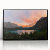 Large abstract wall art depicting the Montana Glacier in muted earth tones, framed in black acrylic.