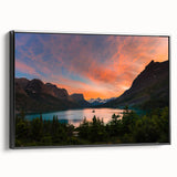 Black and white framed canvas of a Montana glacier landscape, ideal for bedroom wall decor.