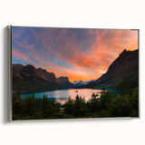 Landscape art painting of Montana's Glacier National Park on a framed canvas.