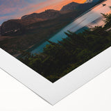 Art deco poster of Montana's Glacier National Park in muted earth tones on a rolled canvas, suitable for dining room decor.