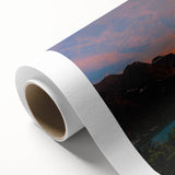 Art Deco style poster of Montana Glacier in cool blue tones on rolled canvas, ideal for nursery wall art.