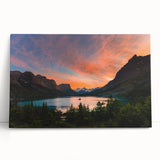 Black and white photograph of Glacier National Park on stretched canvas, ideal for kitchen wall art or bedroom ambiance.