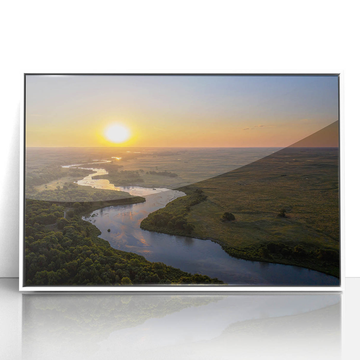 Art deco poster of Nebraska scenery in soft pastel colors on a white framed acrylic, suitable for nursery wall art.