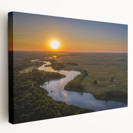 Large art depicting the Nebraska scenery on stretched canvas, in soft earth tones, ideal for kitchen wall decor.