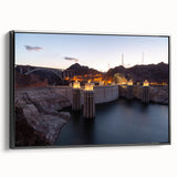 Black and white framed canvas of Hoover Dam landscape, ideal for bedroom wall art.