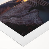 Art deco poster of Hoover Dam in muted gray and blue tones on rolled canvas, suitable for dining room or bathroom wall art.