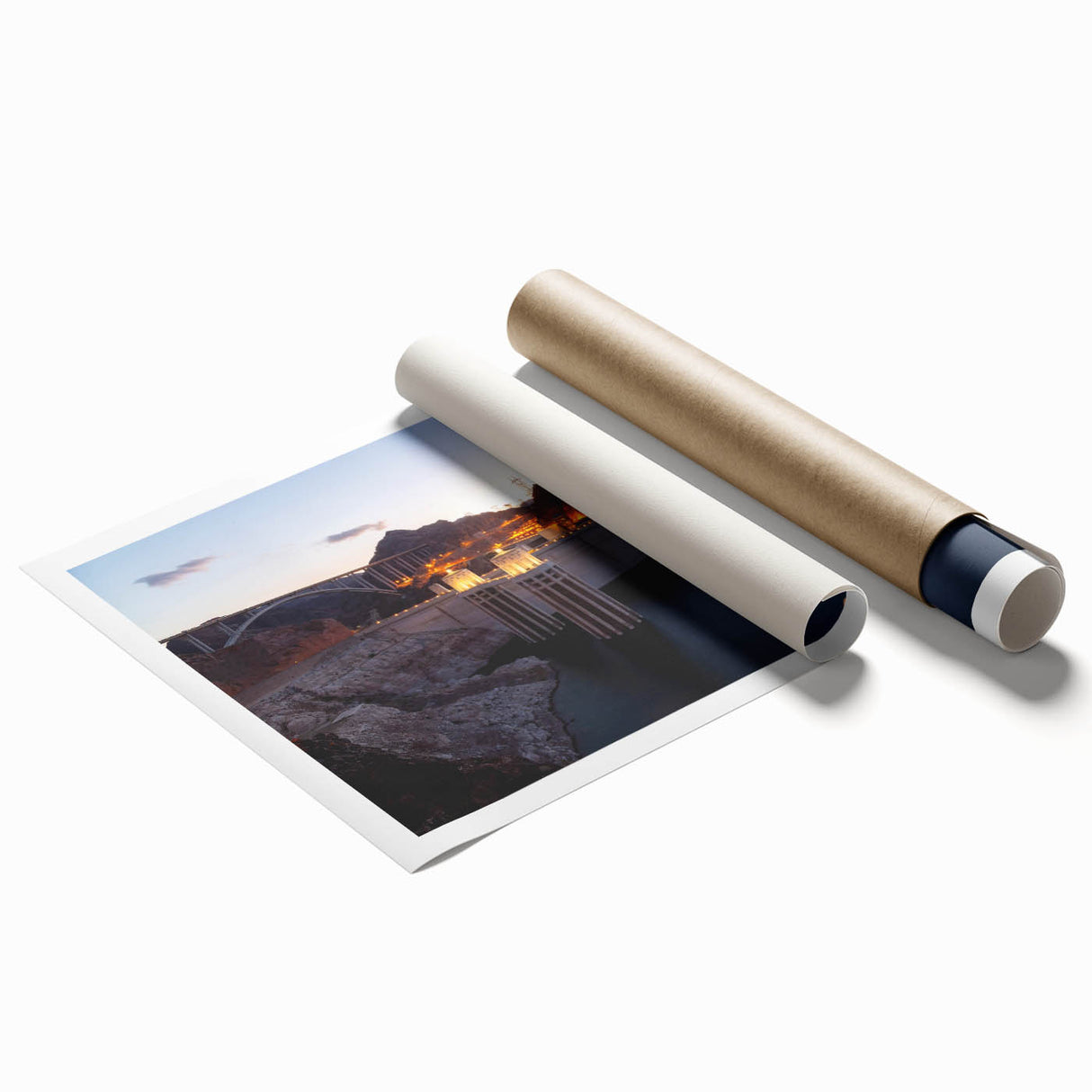 Extra large rolled print of Hoover Dam in muted earth tones, ideal for classy bathroom wall art.