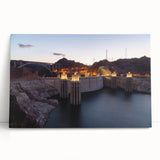 Black and white photograph of Hoover Dam on stretched canvas, suitable as kitchen wall art or for bedroom decor.