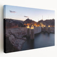 Side view of Hoover Dam depicted in muted earth tones on a large stretched canvas, suitable for kitchen wall art.