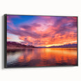 Black and white framed canvas of Lake Mead landscape, ideal for bedroom wall decor.