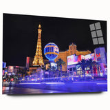 Acrylic print of a large abstract depiction of the Las Vegas skyline in vibrant twilight hues.