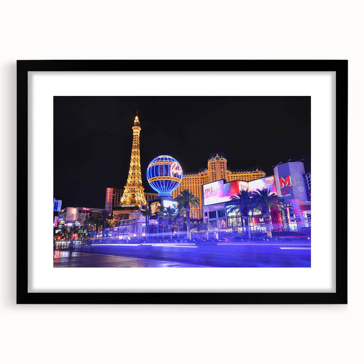 Abstract art print of Las Vegas with vibrant, colorful textures on a large framed canvas, ideal for living room decor.