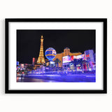 Abstract art print of Las Vegas with vibrant, colorful textures on a large framed canvas, ideal for living room decor.