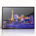 Large abstract wall art of Las Vegas skyline in black and white tones, framed acrylic, ideal for modern living room decor.