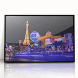 Large abstract wall art of Las Vegas skyline in black and white tones, framed acrylic, ideal for modern living room decor.