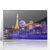 Framed acrylic print of Las Vegas skyline in art deco style with monochrome palette, ideal for modern art wall decor.