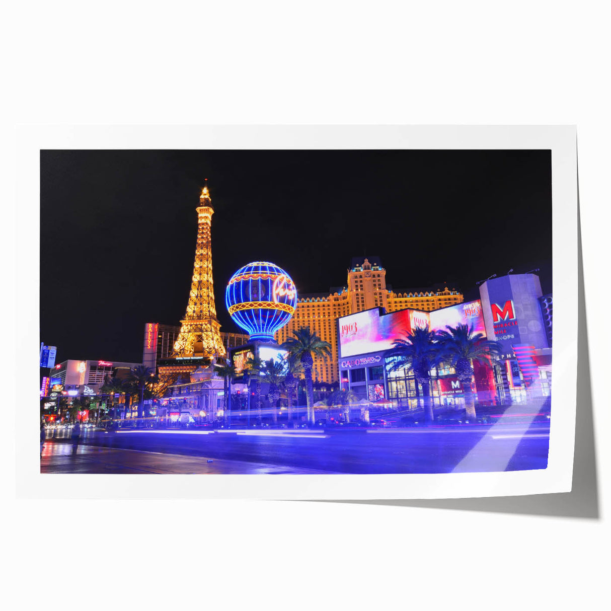 Rolled print of Las Vegas skyline with neon colors, ideal for art wall dining room.