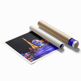 Extra large rolled print of Las Vegas scenery with vibrant twilight hues, ideal for classy bathroom wall art.