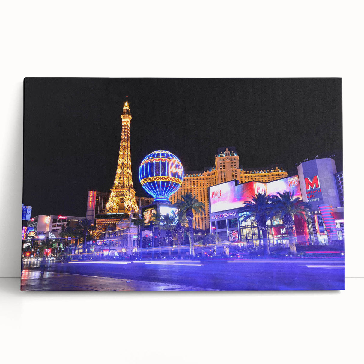 Black and white stretched canvas of Las Vegas skyline, ideal for kitchen wall art.