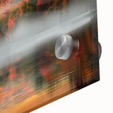 Mid-century modernist abstract scenery of New Hampshire in muted earth tones on acrylic glass, ideal for dining room art.