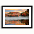 Abstract art print of a colorful, textured New Hampshire landscape on a large black-framed canvas.