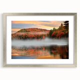 Textured abstract art print of New Hampshire scenery in muted earth tones on a framed silver mat.
