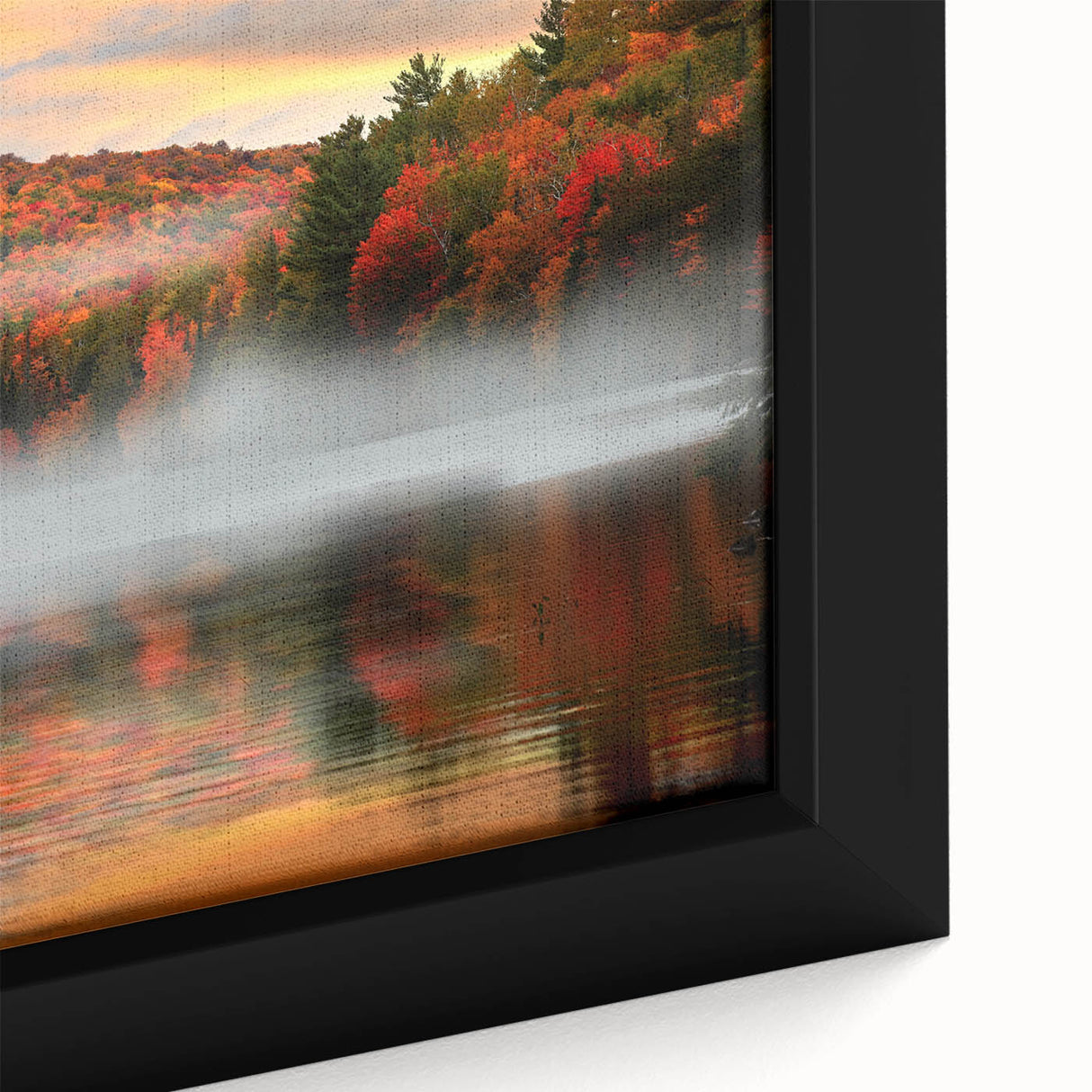 Black wall art featuring a textured depiction of New Hampshire scenery in colorful tones, framed canvas.